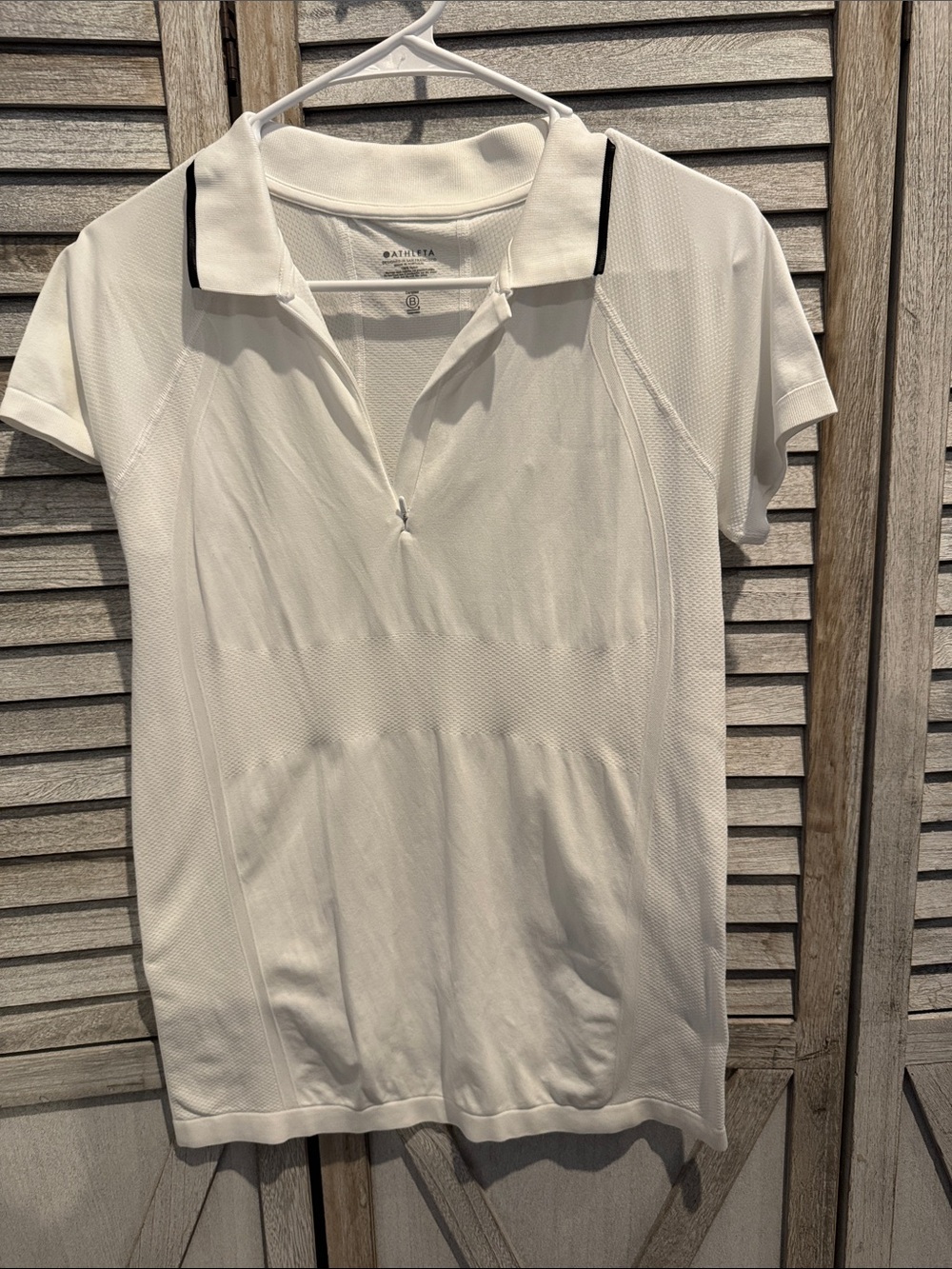 Athleta White Short Sleeve Polo with Subtle Contrast Trim size m